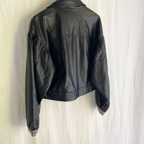 NWOT Signature 8 Houndstooth Faux Leather Jacket W's M Cropped Biker Preppy - Picture 6 of 9